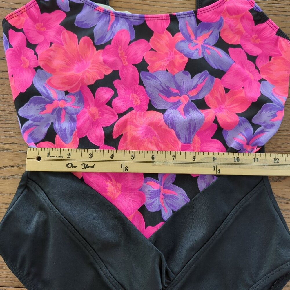 Vintage‎ Secret Solutions one piece Women's Swimsuit pink purple floral black 12 - Picture 8 of 15